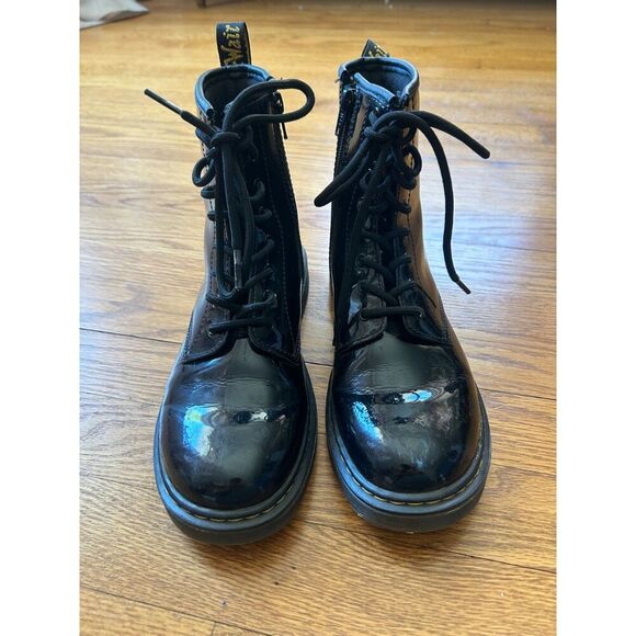Dr. Martens 1460 Y Combat Boots Unisex Black Patent Leather Side Zip Size M5/L6 - Picture 6 of 10